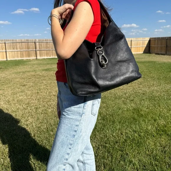 Dooney & Bourke Large Black Leather Hobo Bag - Picture 4 of 16